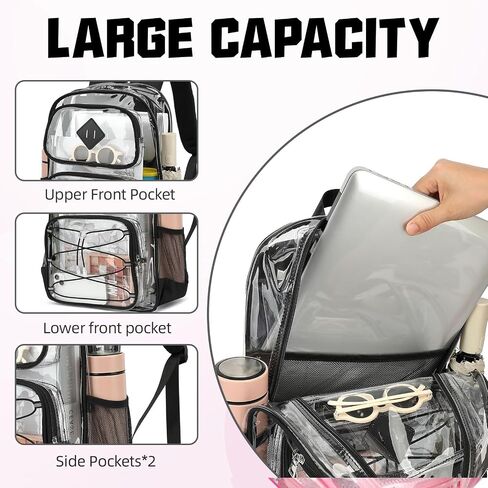 Clear Backpacks for Girls Women, Heavy Duty PVC Transparent Back Pack See Through Boys Kids Clear Bookbags for School Checkered Purple in Saudi Arabia