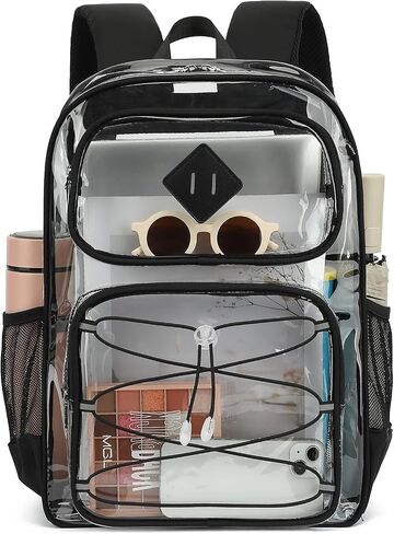 Clear Backpacks for Girls Women, Heavy Duty PVC Transparent Back Pack See Through Boys Kids Clear Bookbags for School Checkered Purple in Saudi Arabia
