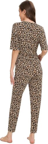 Women's Summer Jumpsuits Short Sleeve Casual 2025 One Piece Outfits Pants Rayon V Neck Belted Rompers S-XXL in Saudi Arabia