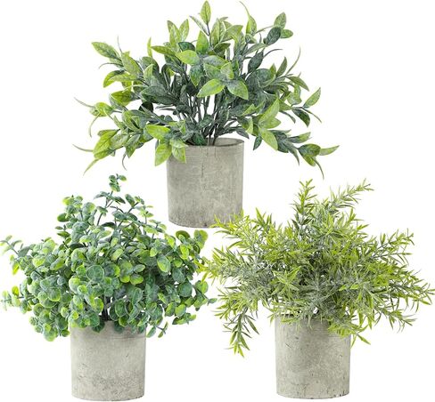 3 Pack Mini Potted Fake Plant, Artificial Plants Indoor, Artificial Frost-Hung,Eco-Friendly Gray Pot, No Need for Maintenance，Ideal Decor for Home and Office in Saudi Arabia