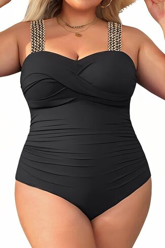 Yonique Plus Size One Piece Swimsuit for Women Tummy Control Bathing Suit Ruched Swimwear Black 18W in Kuwait