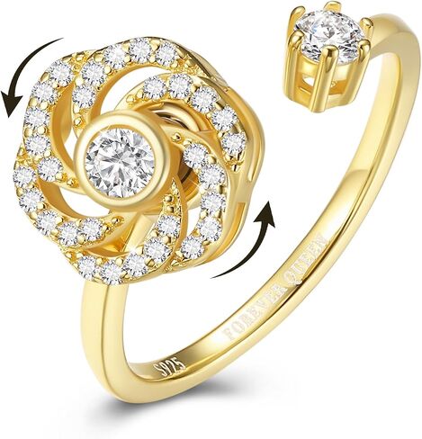 FOREVER QUEEN 925 Sterling Silver Anxiety Ring for Women - Windmill Fidget Ring for Anxiety and Stress Relief - Adjustable Open Band Spinner Ring for Anxiety Relief - Stylish and Discreet in Saudi Arabia
