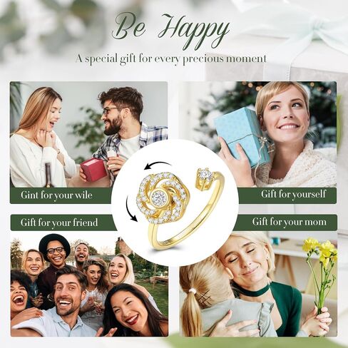FOREVER QUEEN 925 Sterling Silver Anxiety Ring for Women - Windmill Fidget Ring for Anxiety and Stress Relief - Adjustable Open Band Spinner Ring for Anxiety Relief - Stylish and Discreet in Saudi Arabia