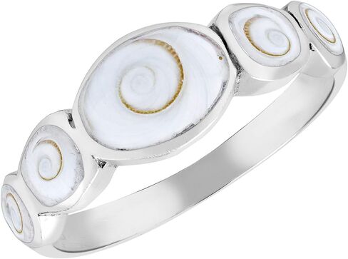 AeraVida Fancy Row of Natural White Shiva Shell .925 Sterling Silver Band Ring | Elegant Wedding Rings For Women | Casual Comfort Fit Silver Rings for Women | Sterling Silver Rings Sizes (7-9) in Saudi Arabia