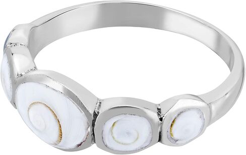AeraVida Fancy Row of Natural White Shiva Shell .925 Sterling Silver Band Ring | Elegant Wedding Rings For Women | Casual Comfort Fit Silver Rings for Women | Sterling Silver Rings Sizes (7-9) in Saudi Arabia