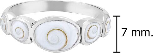 AeraVida Fancy Row of Natural White Shiva Shell .925 Sterling Silver Band Ring | Elegant Wedding Rings For Women | Casual Comfort Fit Silver Rings for Women | Sterling Silver Rings Sizes (7-9) in Saudi Arabia