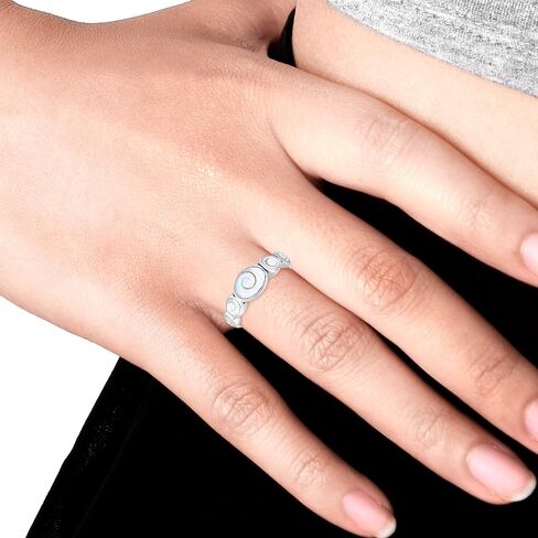 AeraVida Fancy Row of Natural White Shiva Shell .925 Sterling Silver Band Ring | Elegant Wedding Rings For Women | Casual Comfort Fit Silver Rings for Women | Sterling Silver Rings Sizes (7-9) in Saudi Arabia