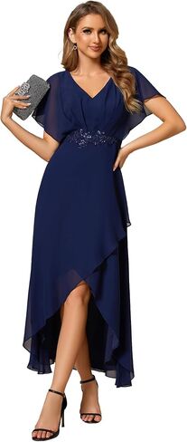 Ever-Pretty Women's Formal Dress A Line V Neck Applique Waist Tea Length Wedding Guest Dress 02027 in Kuwait