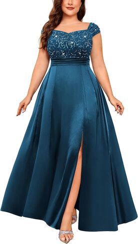 Missmay Women's Plus Seale Seed Sequin قبالة الكتف الساتان فتحة المساء الرسمي الفستان Maxi in Kuwait