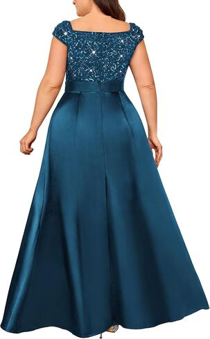 Missmay Women's Plus Seale Seed Sequin قبالة الكتف الساتان فتحة المساء الرسمي الفستان Maxi in Kuwait