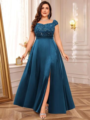 Missmay Women's Plus Seale Seed Sequin قبالة الكتف الساتان فتحة المساء الرسمي الفستان Maxi in Kuwait