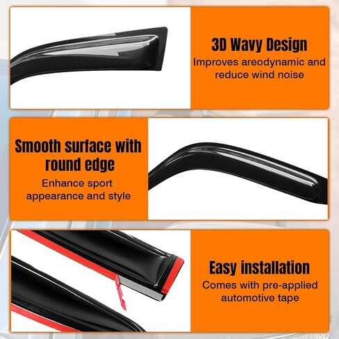 شريط على حافة النوافذ Deflectors متوافقة مع 2004-2012 Chevy Colorado & GMC Canyon Crew Cab ، و Smoy Slim Smool Smoke Window Rain Main ، مجموعة تنفيس من جانب الرياح ، 4 قطع in Saudi Arabia