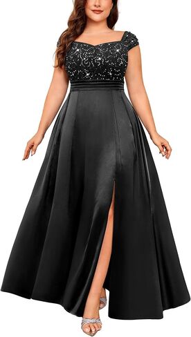 Missmay Women's Plus Seale Seed Sequin قبالة الكتف الساتان فتحة المساء الرسمي الفستان Maxi in Kuwait
