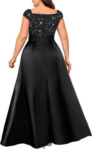 Missmay Women's Plus Seale Seed Sequin قبالة الكتف الساتان فتحة المساء الرسمي الفستان Maxi in Kuwait