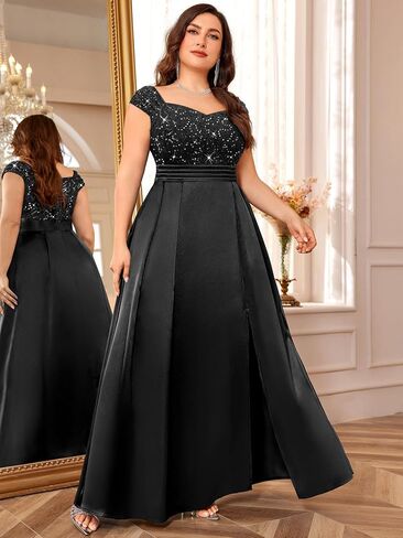 Missmay Women's Plus Seale Seed Sequin قبالة الكتف الساتان فتحة المساء الرسمي الفستان Maxi in Kuwait
