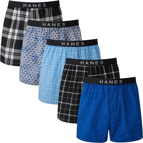 Hanes Ultimate Men's 5-Pack Yarn Dye Exposed Waistband Boxer-(Colors May Vary), Large, Assorted Print, Medium in Saudi Arabia