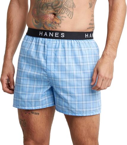 Hanes Ultimate Men's 5-Pack Yarn Dye Exposed Waistband Boxer-(Colors May Vary), Large, Assorted Print, Medium in Saudi Arabia