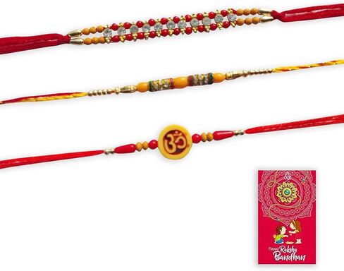 3 Rakhi and 1 Greeting Card Rakhi For Brother | Fancy Design Rakhi | Stone Designer Rakhi | rakhi for bhaiya (Multi) in Saudi Arabia