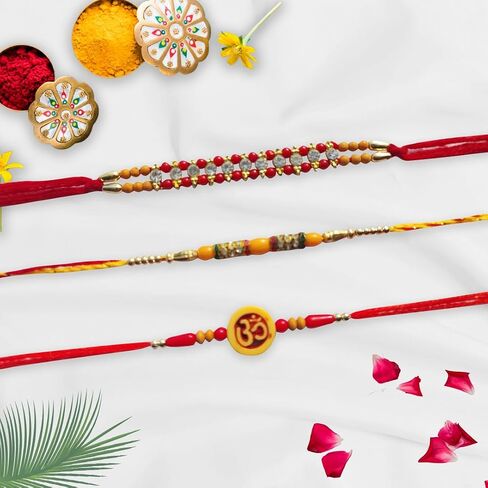3 Rakhi and 1 Greeting Card Rakhi For Brother | Fancy Design Rakhi | Stone Designer Rakhi | rakhi for bhaiya (Multi) in Saudi Arabia