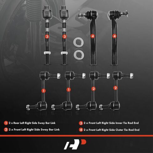 A-Premium Set of 8, Front & Rear Sway Bar Link, Front Inner & Outer Tie Rod End, Compatible with Ford Edge 2011-2014, Lincoln MKX 2011-2015 in Saudi Arabia