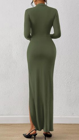 BTFBM Women's Formal Dresses 2025 Fall Long Sleeve Mock Neck Ruched Bodycon Slit Maxi Wedding Guest Cocktail Dress in Saudi Arabia