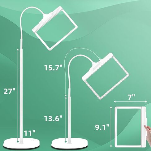 5X Rechargeable Floor Magnifying Glass with Light and Stand,43 LED Flexible Hands Free Magnifying Lamp,2-in-1 Large Lighted Magnifiers for Reading,Sewing,Crafts,Painting,Close Work,DIY Black in Kuwait