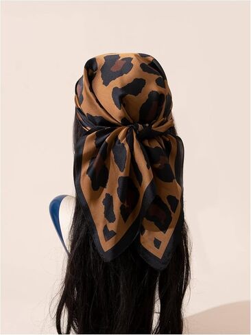 WDIRARA Women's Leopard Graphic Bandana Scarf Satin Large Square Sleeping Head Wraps in Saudi Arabia