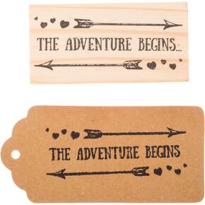 Wooden Rubber Stamp for Tags, The Adventure Begins, Wedding Favor Stamps, Pair with Key Bottle Openers and Tags (The Adventure Begins)