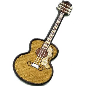 Guitar acoustic flamenco musical instrument embroidered applique iron-on patch beige new