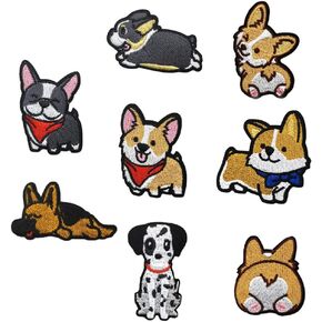8pcs Dog Patches Iron on Patches Lovely Corgi Collie Dalmatian Sew on Patches Embroidered Puppy Repairing Applique for DIY Clothing Jackets Backpack Jeans Bag Caps Shoe
