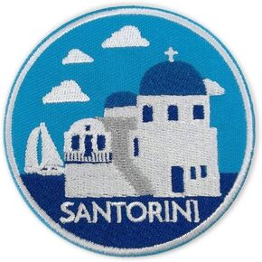 Cute-Patch Santorini Travel Embroidered Iron on sew on Patch Greece Visit Souvenir