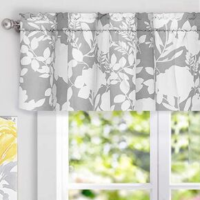 DriftAway Floral Delight Botanic Pattern Window Curtain Valance 52 Inch by 14 Inch Plus 1.75 Inch Header Gray