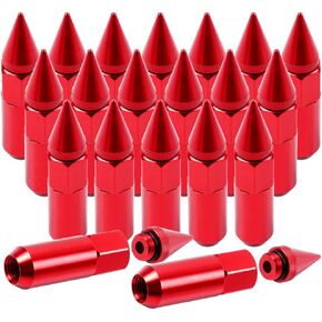 SCITOO M12X1.5 Lug Nuts Spiked,Red Wheel Spikes Lug Nuts for 3/4" Socket Key Drive Close End, 60mmTall 20PCS Thread, Fits for Acura/for BMW/for Honda/for Toyota 1994-2010