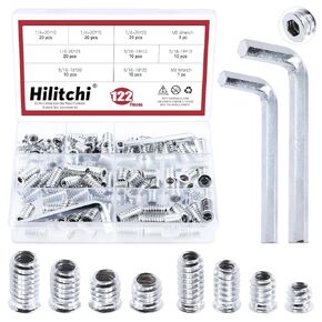 Hilitchi 50Pcs Threaded Inserts Nuts Zinc Plated Furniture Screw in Nut for Wood Furniture Bolt Fastener Connector Hex Socket Drive Assortment Kit with Bonus Hex Spanner (5/16"-18 x 15mm-50PCS)