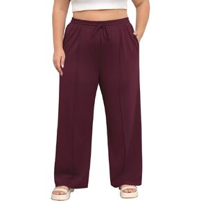 بنطلون نسائي مقاس كبير من POSESHE بخصر مطاطي غير رسمي 2024 صيفي واسع الساق فضفاض مناسب برباط بنطلون رياضي بجيوب in Kuwait
