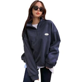 Floerns Women's Long Sleeve Drawstring Hem Oversized Half Zip Pullover Sweatshirt Top