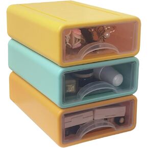 3 Colourful Stackable Office Storage Boxes with Drawers, Stacking Desktop Organizer for Store Small Items