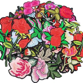Libiline Assorted 40pcs Rose Flowers Embroidered Patch Sew On/Iron On Patch Applique Clothes Dress Plant Hat Jeans Sewing Flowers Applique DIY Accessory (Rose Flower Lots 40pcs)