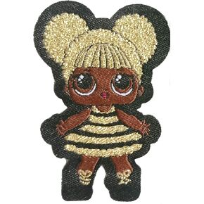 LOL Doll Queen Bee Patch. Woven, Iron-On, with Golden Lurex Thread. Size 2.1" x 1.5 (54 mm x 39 mm).