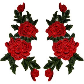 Red Rose Cloth Paste Embroidered Sewing On Patch Ornaments Flower Stickers for Clothes Badges Sewing Fabric Applique Accessory 2 Pcs (Style 1 red)