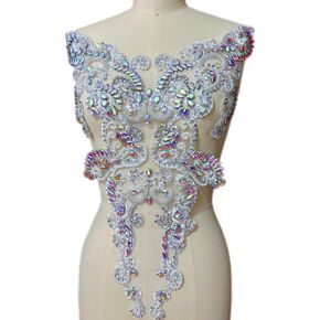 Large Crystal Rhinestone Bodice Applique Full Body,Glass Beaded Patches for Birthday Prom Dress Clothes Accessories (AB Color)