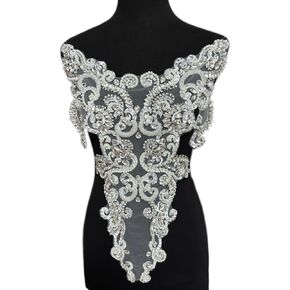 Large Crystal Rhinestone Bodice Applique Full Body,Glass Beaded Patches for Birthday Prom Dress Clothes Accessories (AB Color)