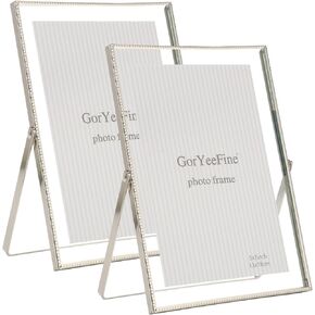 Gold 5x7'' Floating Frame Set of 2, For Photo Sizes (3.5 x5'', 4x 6'' up to 5x7'' ), Beautiful Metal Lace Edge Frames Adjustable Tabletop/Shelf Photo Frame, Classy Gift Choice for Wedding,