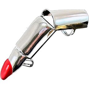 Chrome Cyberpunk Knuckle Ring; Android Full Finger Jewelry Armor in Gold and Silver with Red Enamel Nail Illusion; Articulated and Adjustable