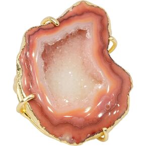 Cleopatra Geode Druzy Adjustable High Quality Real Gold Plated Ring For Women Sparkle Agate Gemstone Handmade Ring Statement Ring 30-40 MM Long