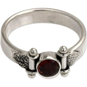 NOVICA Artisan Handmade Garnet Solitaire Ring Modern .925 Sterling Silver Red Single Stone Indonesia Birthstone 'Mystical Eye'