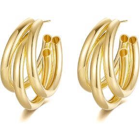 14k Gold Plated Hoop Earrings Hypoallergenic Gold Huggie Hoops Lightweight Thick Chunky Huggie Hoop Earrings Dainty Gold Earrings for Women