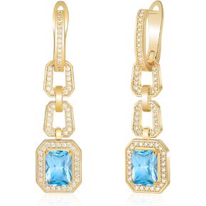 Gold Crystal Dangle Huggie Earrings for Women,18K Gold Plated Hoop Drop Earrings Cubic Zirconia Square Hypoallergenic Chain Emerald Green Black Earrings Jewelry Gifts for Girls