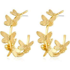 أقراط دائرية ذهبية مكتنزة للنساء أقراط على شكل فراشة هدية مجوهرات أنيقة in Kuwait