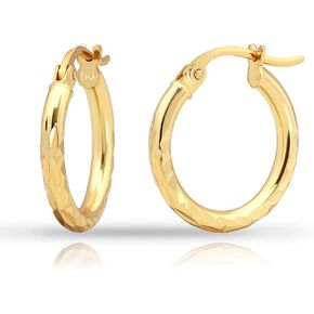 Hoops & Loops 925 Sterling Silver Diamond-Cut Click-Top Hoop Earrings for Women & Teen Girls, Sizes 15mm 20mm 25mm 30mm, Silver, Yellow & Rose Gold